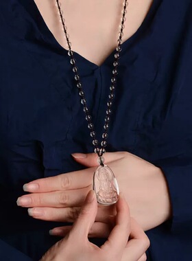 平安护身天然白水晶观音吊坠男女