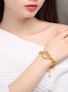 招财天然黄水晶狐狸手链手串男女