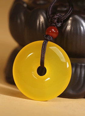 视频祝福天然黄玛瑙平安扣吊坠女