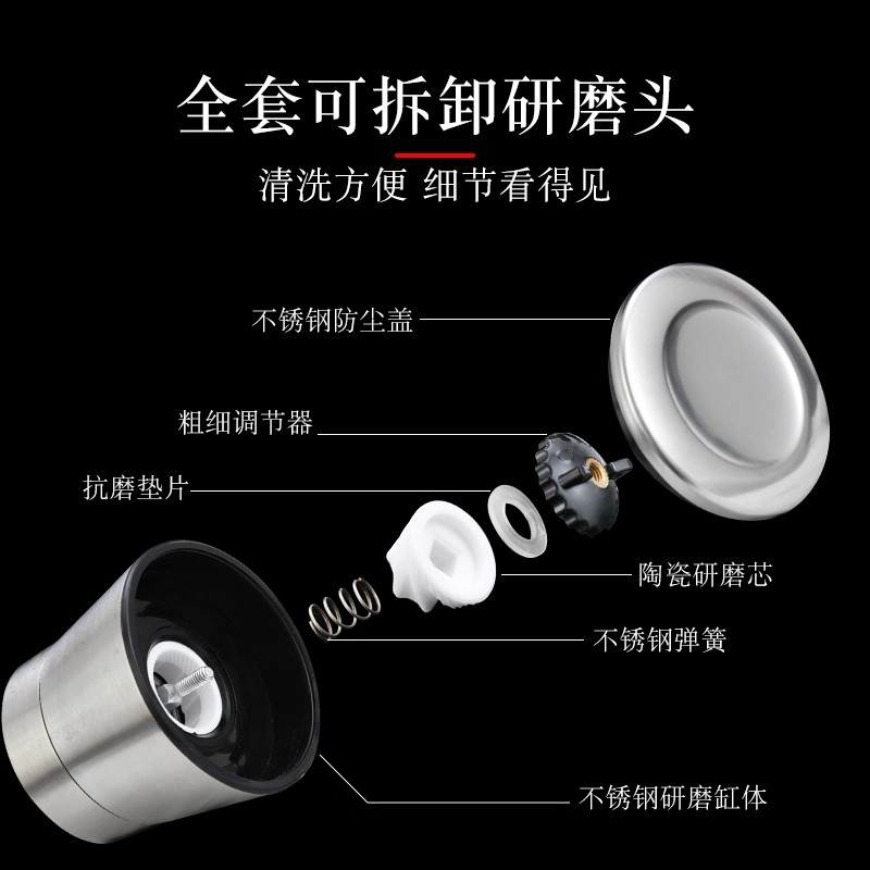 胡椒研磨器手动不锈钢黑白胡椒粉粒家用花椒海盐椒盐研磨瓶 - 图0