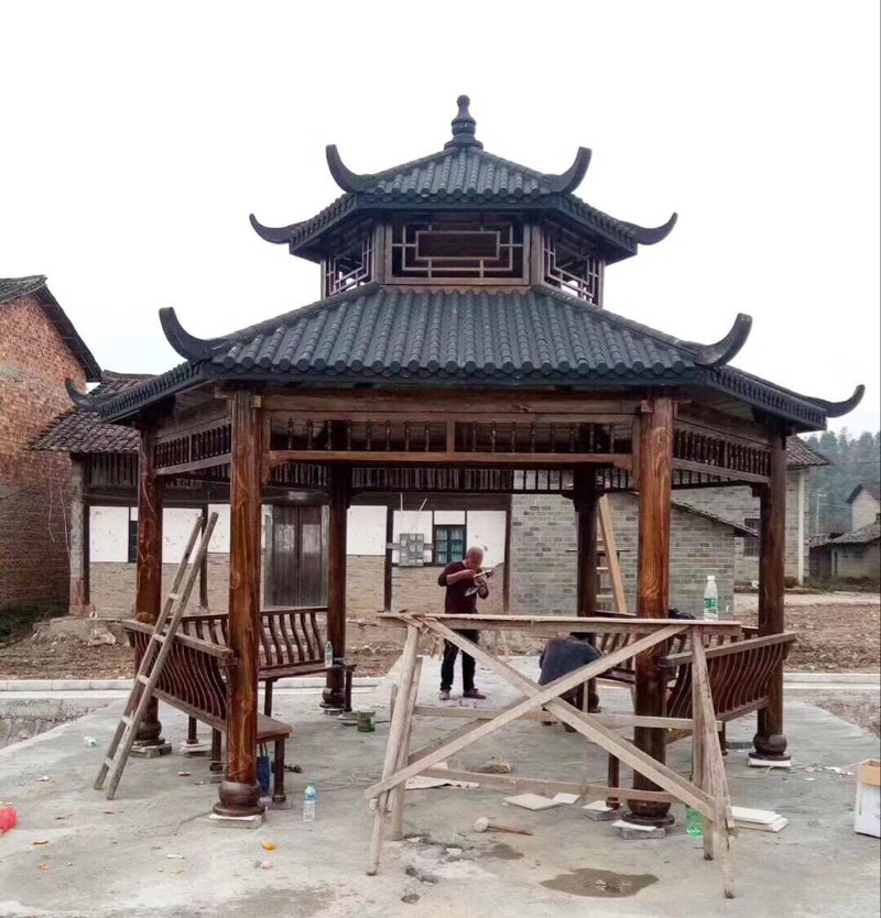 户外碳化防腐实木四角木屋室外仿古六角亭子庭院花园双层八角凉亭_虎窝淘