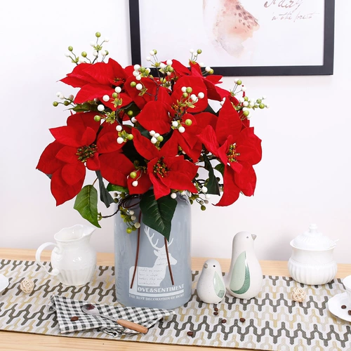 Рождественский цветок Yipin Red Simulation Цветочный шелковый цветочный цветочный фальшивый цветы рождественские красные красные цветочные бутылочные украшения украшения мебель мебель