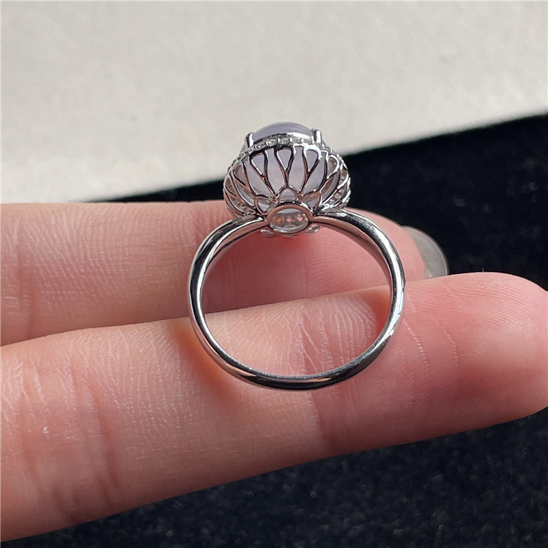 New product in September Hongyu Jadeite 18k gold inlaid ice seed shiny white ice egg surface exquisite ring A190831