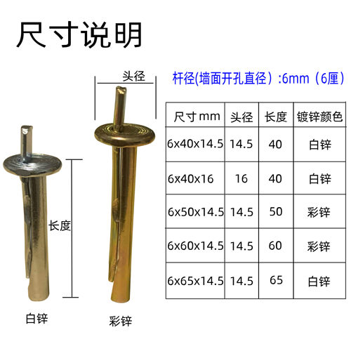 水泥墙快速壁虎膨胀 插片壁虎 锤击 打入式膨胀螺丝 6MM敲钉 - 图0