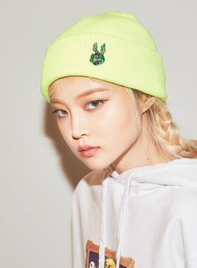韩国针织运动跑步服白黄黑色帽子