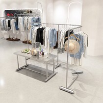 Clothing Store Middle Island Show Shelf Floor Type Corner Womens Clothing Store Middle Special Arc Shelving Hanger Stainless Steel