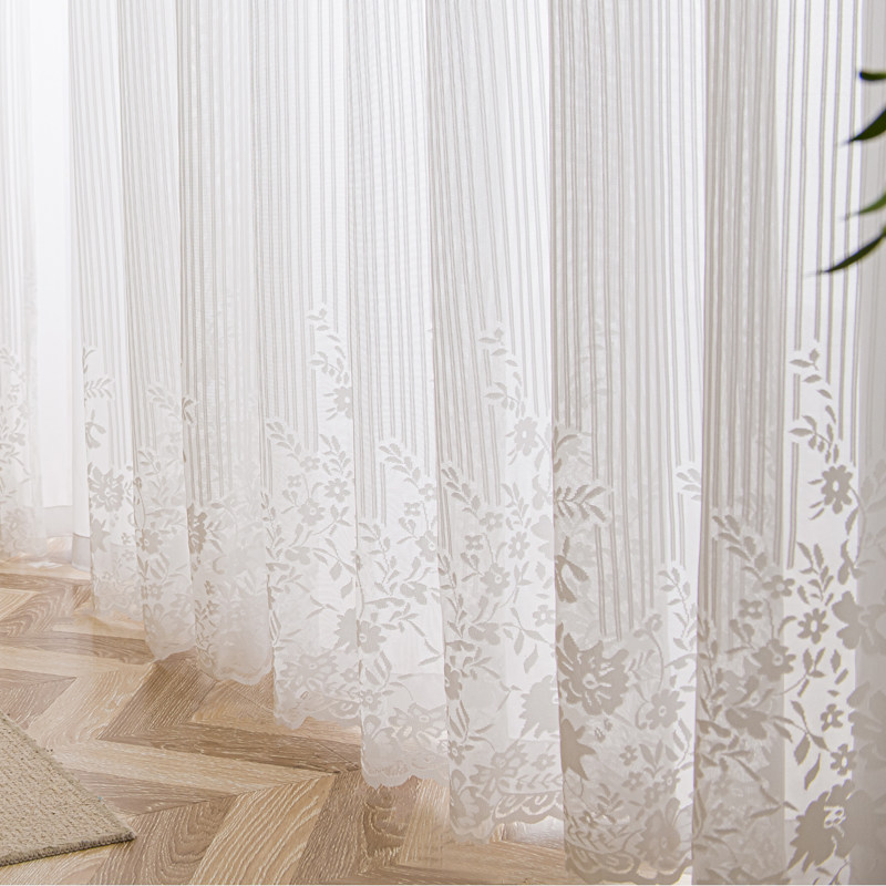 法式轻奢蕾丝窗帘纱帘百叶纱窗纱花卉条纹阳台纱隔断客厅飘窗白纱,淘宝优惠券,粉丝福利购,淘宝优惠卷