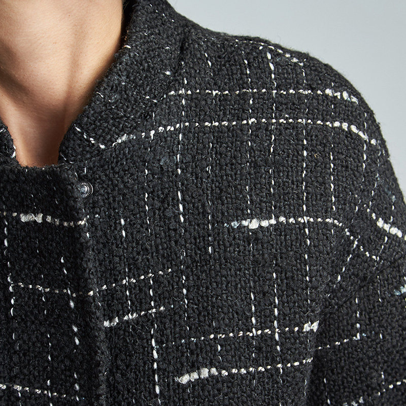 艾格冬季女装时尚百搭宽松短款格子 艾格银座短外套