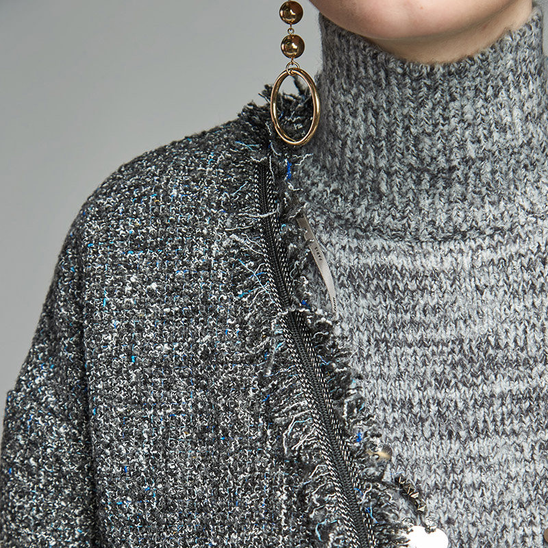 艾格正品2021秋季新款宽松过膝外套 艾格银座毛呢外套