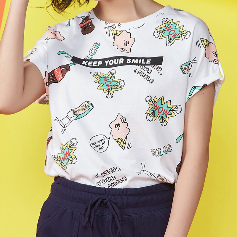 艾格2020宽松印花图案短袖z333 t恤 艾格银座T恤