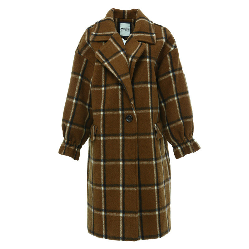 艾格冬季女装羊毛百搭格子潮搭大衣 艾格银座毛呢外套