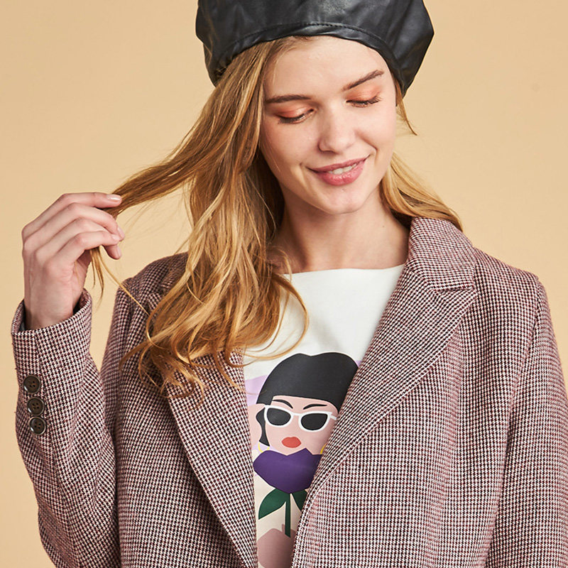 艾格2019冬季新品女装纯色中长款 艾格银座短外套