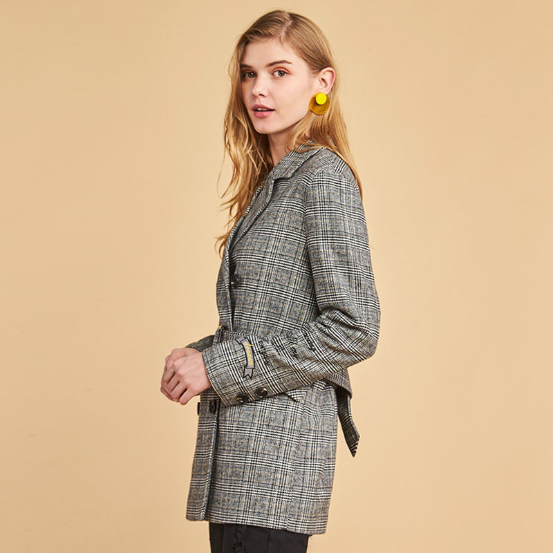 艾格春秋季新品系带西装领双排扣 艾格银座短外套