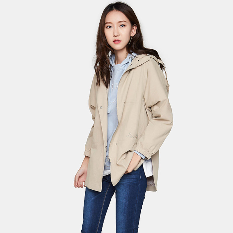 艾格冬季女装时尚百搭纯色连帽风衣 艾格银座风衣