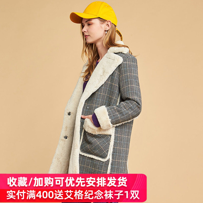 【断码l】艾格冬季新品女装时尚毛呢 艾格银座毛呢外套