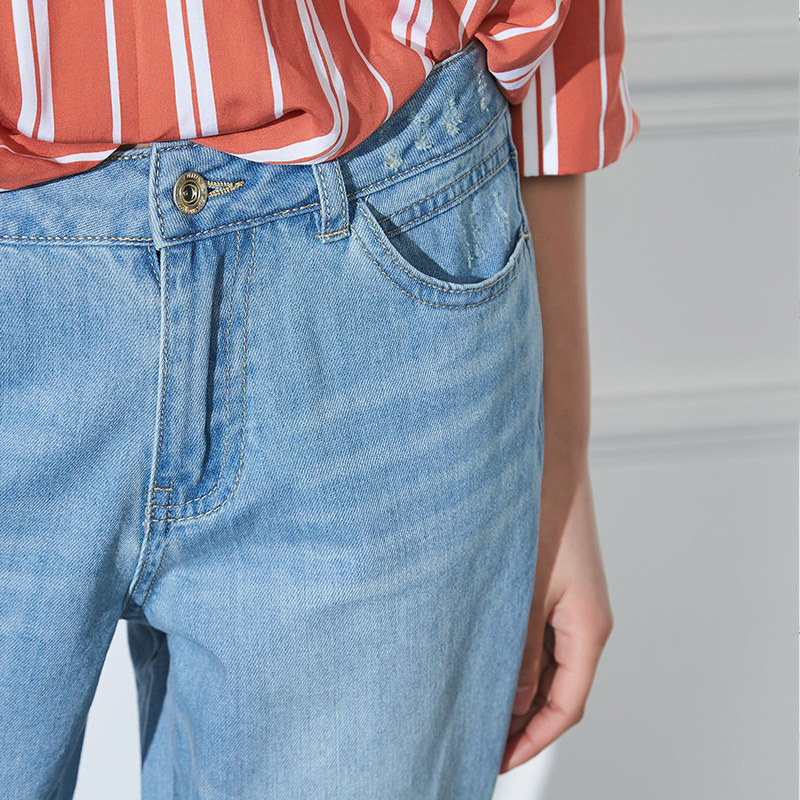 艾格2020新款春秋季女装直筒牛仔裤 艾格银座牛仔裤