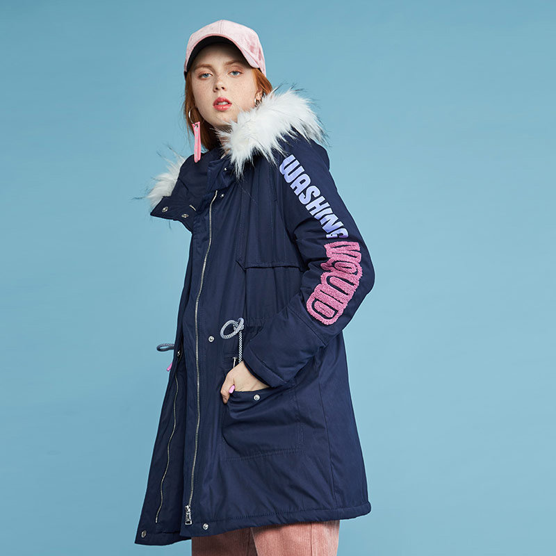 艾格冬季女装纯色时尚百搭收腰棉服 艾格银座棉衣/棉服