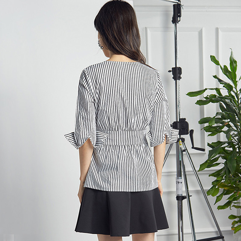 【断码s】艾格2020新款个性条纹衬衫 艾格银座衬衫