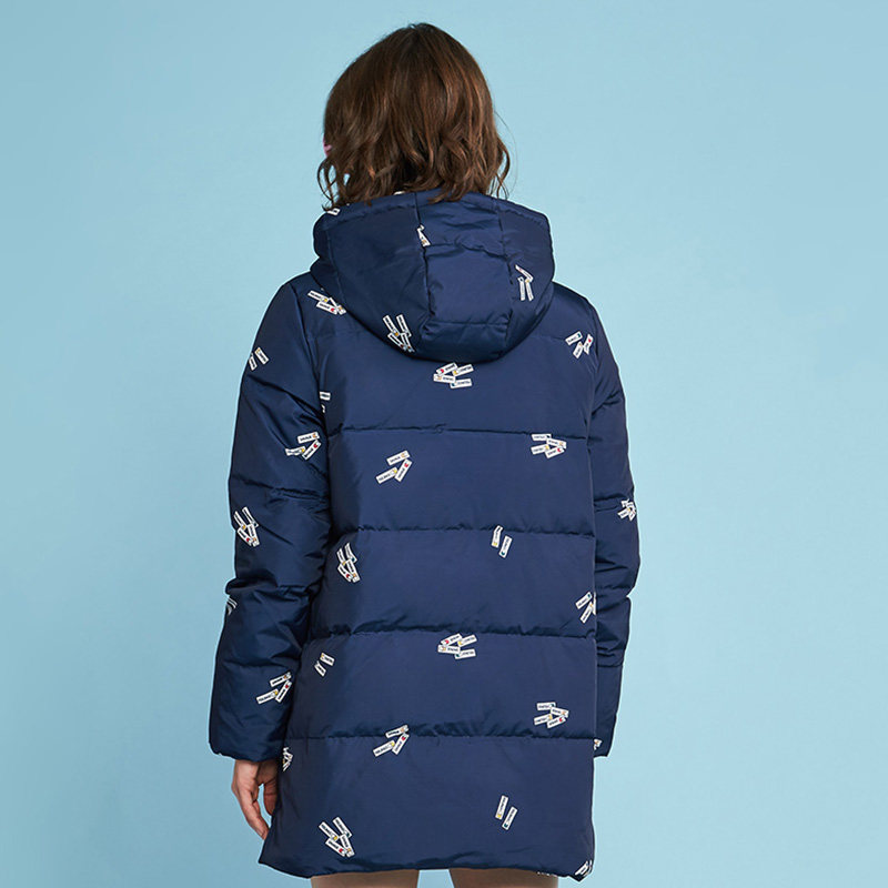 艾格冬装女装印花百搭宽松白鸭绒 艾格银座羽绒服