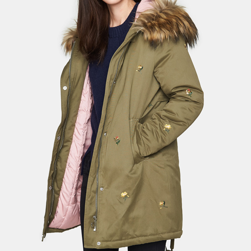 艾格冬季女装纯色加厚时尚宽松棉服 艾格银座棉衣/棉服