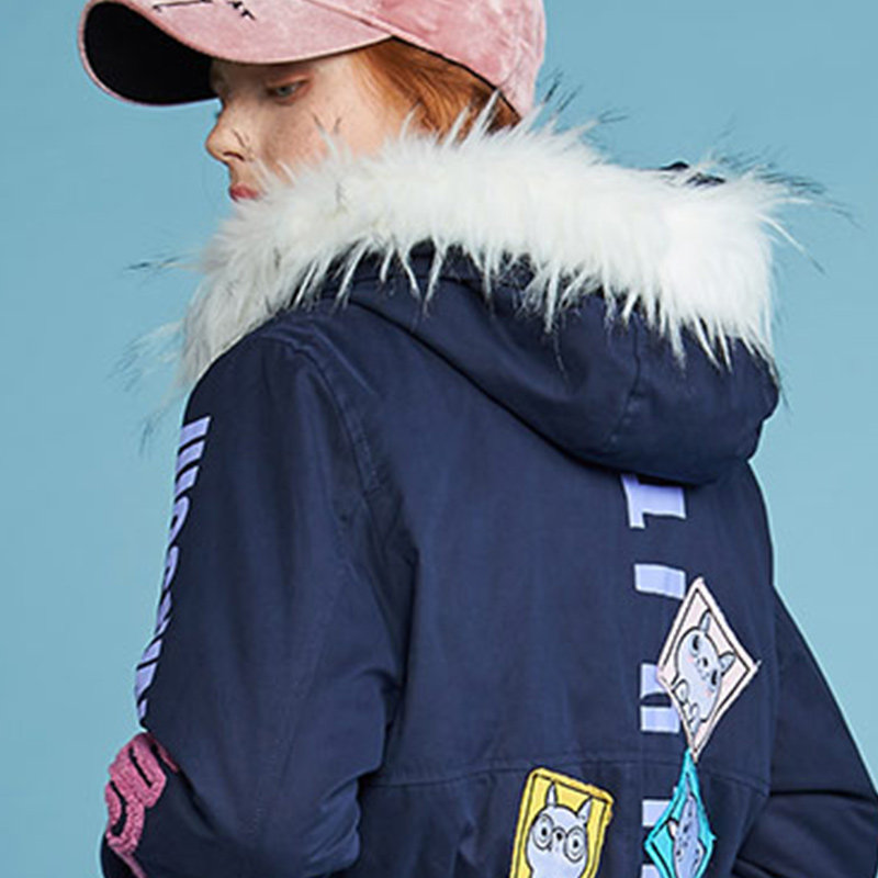 艾格冬季女装纯色时尚百搭收腰棉服 艾格银座棉衣/棉服