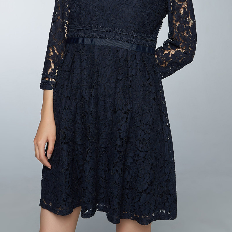 【断码s】艾格新款修身长袖女连衣裙 艾格银座连衣裙