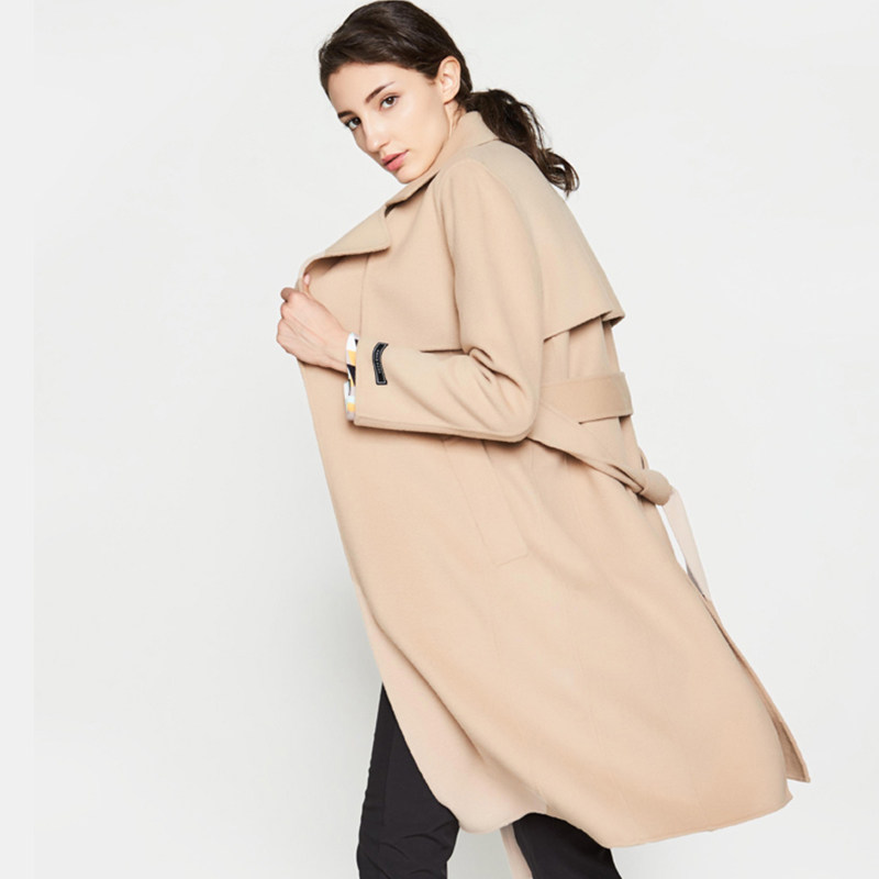 艾格2019秋季新品女装长款呢大衣 艾格银座毛呢外套