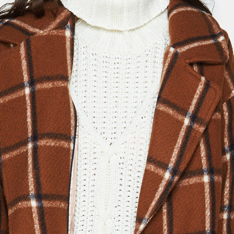 艾格冬季女装羊毛百搭格子潮搭大衣 艾格银座毛呢外套