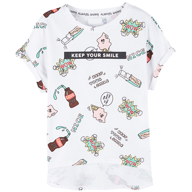 艾格2020宽松印花图案短袖z333 t恤 艾格银座T恤