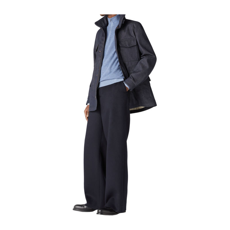 LoroPiana/诺悠翩雅男士针织衫羊绒半领口双色提花老爷车系列新款