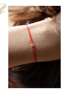 情人节Redline/红绳女士0.06克拉圆形黑钻白金精致双绳手链