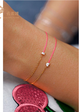 红绳女士心形钻石手链