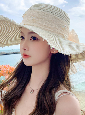 时尚气质大帽檐太阳帽户外女帽子草帽新款甜美大蝴蝶结防晒遮阳潮