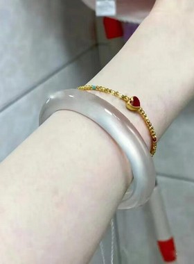 天然玛瑙手镯高冰白月光玉镯子