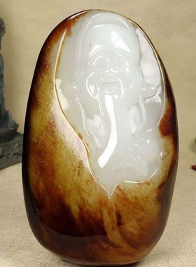 保真新疆和田玉财神把件黄沁皮籽料财神手玩件男款羊脂玉手玩把件