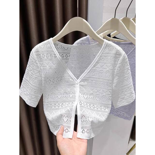 ໂສ້ງຂາສັ້ນ lace lace ສີມ່ວງ