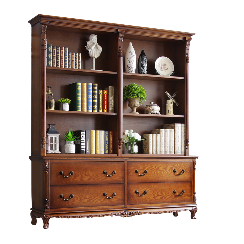 美式实木书柜客厅书房法式斗柜书架组合靠墙欧式复古收纳柜子整体 - 图3