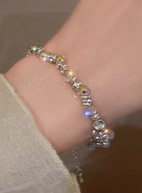 流光溢彩~夏日梦幻彩珠小灯泡碎银手链女款精致轻奢小众设计手饰