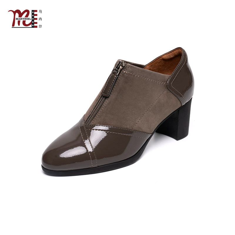 马内尔小皮鞋女早春新款黑色英伦风小众粗跟中跟单鞋时尚真皮百搭,淘宝优惠券,粉丝福利购,淘宝优惠卷