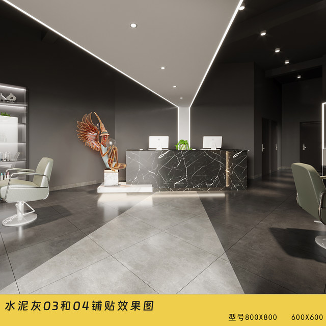 Gray cement matte antique tiles living room