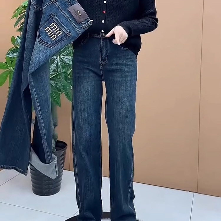 2025秋冬季大码高腰弹力牛仔裤女微胖mm梨形身材显瘦窄版直筒长裤,淘宝优惠券,粉丝福利购,淘宝优惠卷