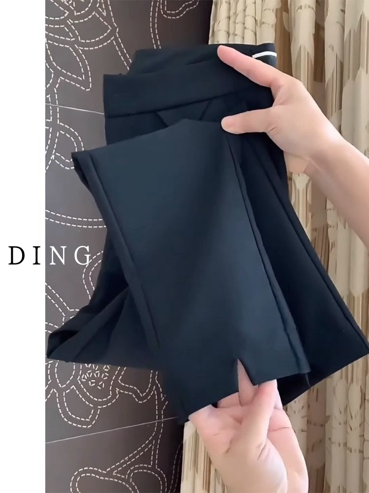 秋季新款大码九分直筒休闲裤女胖mm梨型身材遮胯显瘦弹力烟管裤子 - 图0