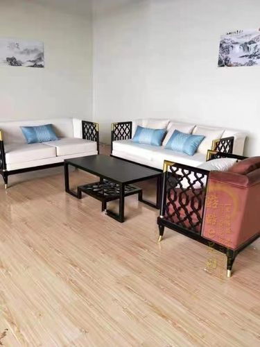 新中式茶楼大厅卡座沙发茶餐厅餐桌民宿酒店大堂包厢桌椅组合 - 图3