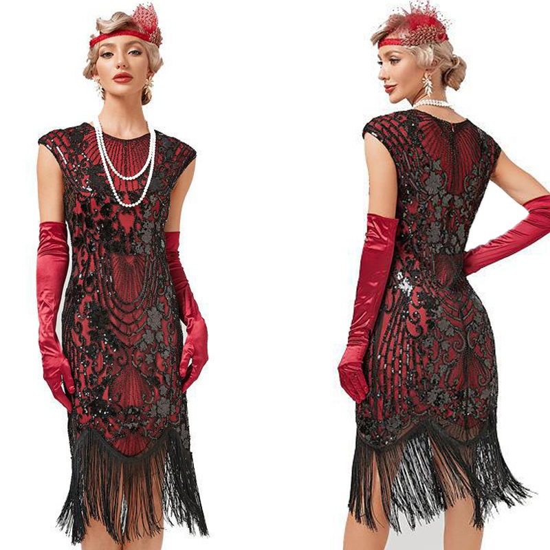 Lady Flapper Dresses 1920s Beaded Fringed Great Gatsby Dress-图0