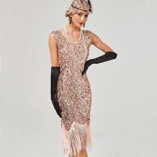 Flapper Dresses 1920s V Neck Beaded Fringed Great Gatsby裙-图2