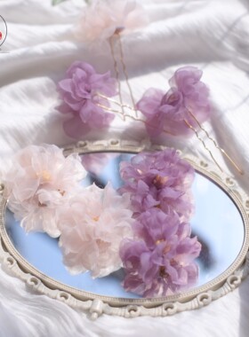 仿烫花欧根纱绢花发夹古风发钗