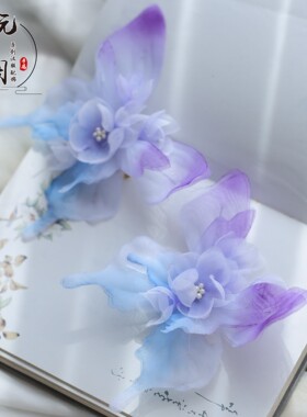 紫渐变蓝烫花发饰蝴蝶仙女