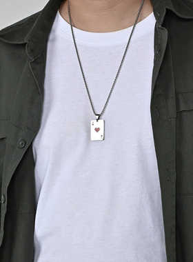 黑桃红桃A欧美嘻哈男女项链钛钢