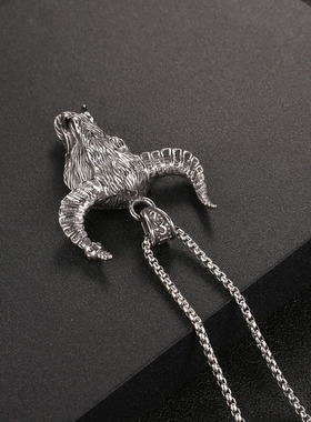 AH7钛钢欧美朋克风霸气牛头潮人个性吊坠男士毛衣链子项饰品小众