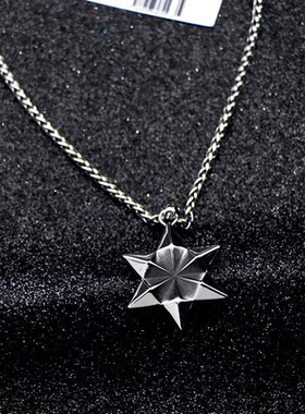 AH7钛钢六芒星欧美复古时尚双面吊坠潮男款六角星项链毛衣链项饰
